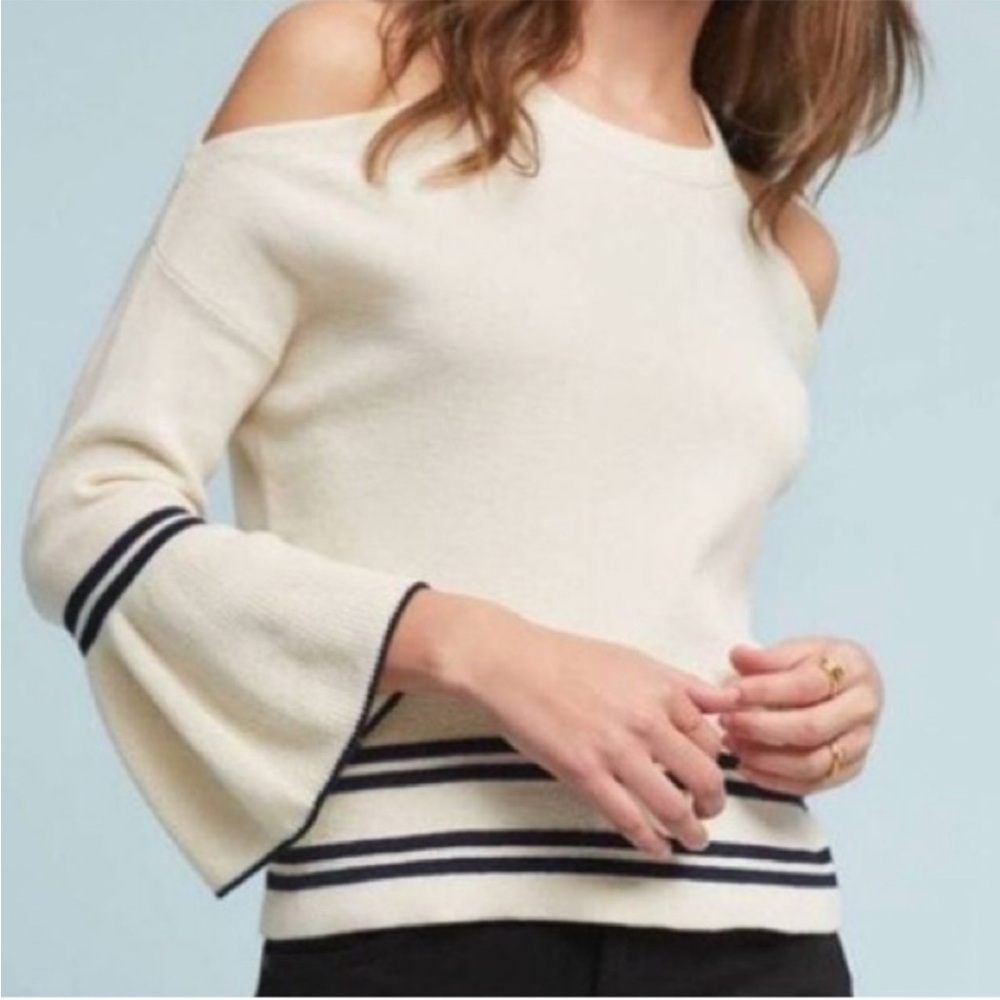 NWT Anthropologie Knitted & Knotted
Open Shoulder Ruffle Sleeve Sweater Small
